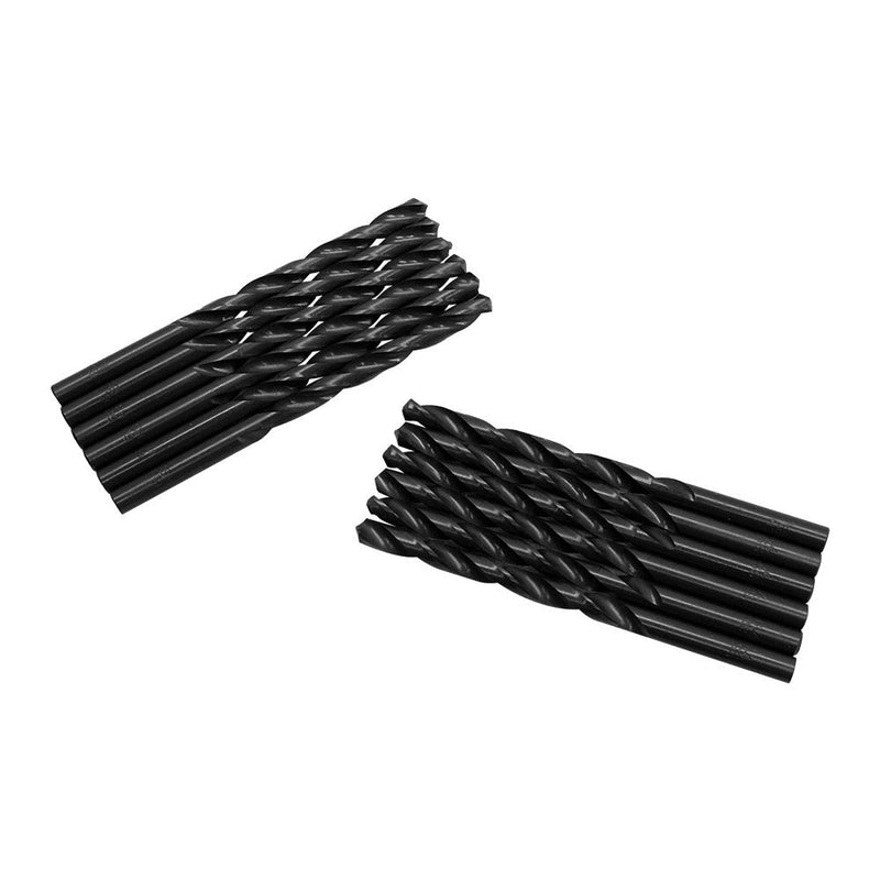 12 Pc 6.4mm HSS Black Oxide Jobber Length Twist Drill Set Straight Shank Drilling High Speed Steel