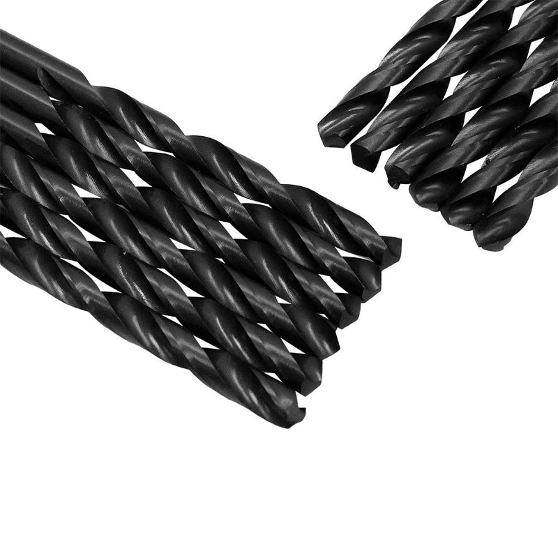 12 Pc 6.4mm HSS Black Oxide Jobber Length Twist Drill Set Straight Shank Drilling High Speed Steel
