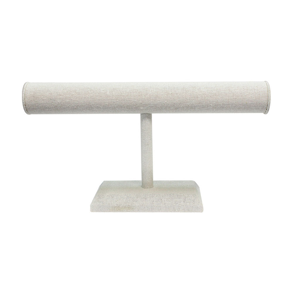 12" x 6" Beige Linen Wrapped Oval Single Round T-Bar Jewelry Display Watches Necklaces Bracelets Holder