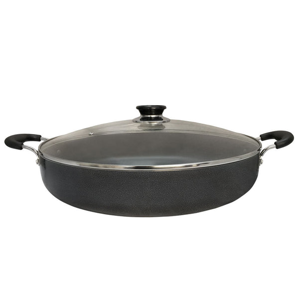 12'' Aluminum Low Pot Cookware Deep Cooking Non Stick Coating Wide Wok Style