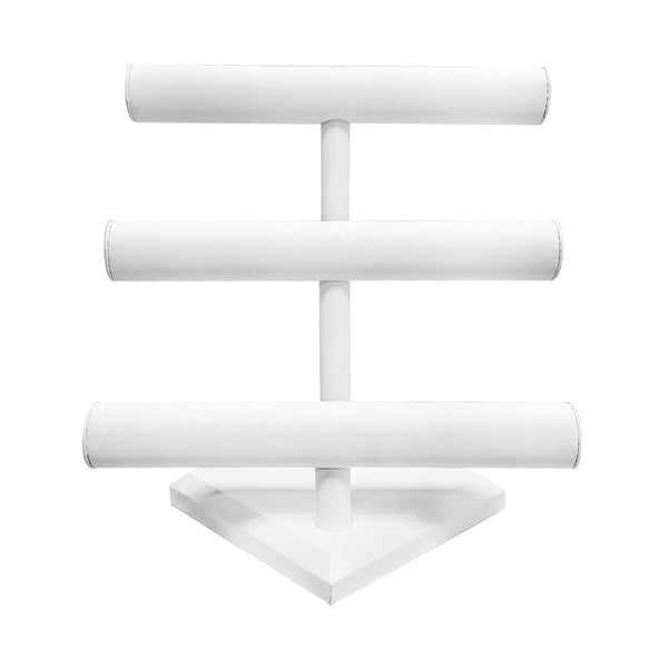 12''W x 13''H White Faux Leather 3 Tier Bar Bracelet Jewelry Display Stand Bangle Watch Retail Fixture
