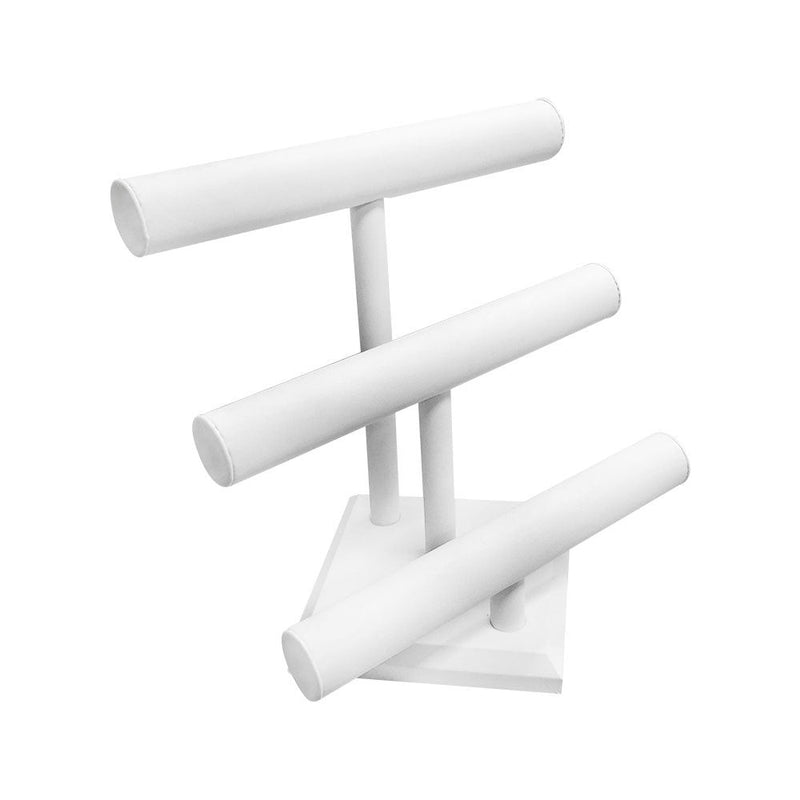 12''W x 13''H White Faux Leather 3 Tier Bar Bracelet Jewelry Display Stand Bangle Watch Retail Fixture