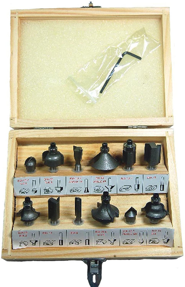 12PC 1/4'' Shank Router Bits with Wooden Storage Case