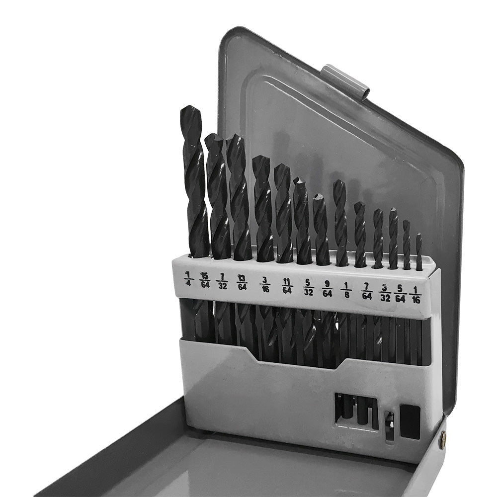 13 Pc HSS 1-16'' - 1-4'' By 64ths Jobber Drill Set Metal Index Straight Shank Drill