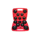 14-piece oil filter cup wrench set in red carrying case