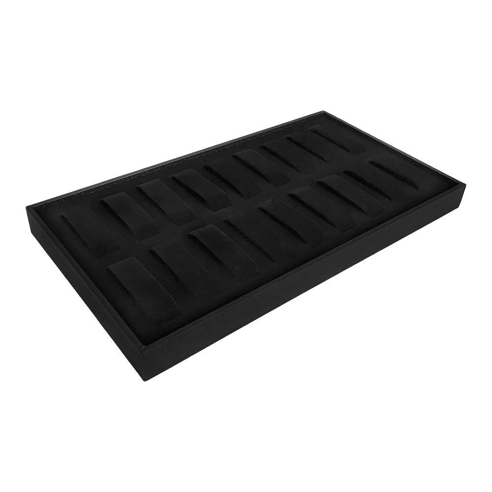 14-3/4'' x 8-1/4'' x 1-1/8'' Black Velvet 18 Slot Watch Tray Jewelry Display