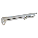 Silver long-reach locking pliers featuring angled jaws and adjustable clamp mechanism.