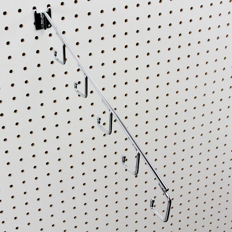 16'' Long Chrome Pegboard 5 Hook Waterfall J Hook
