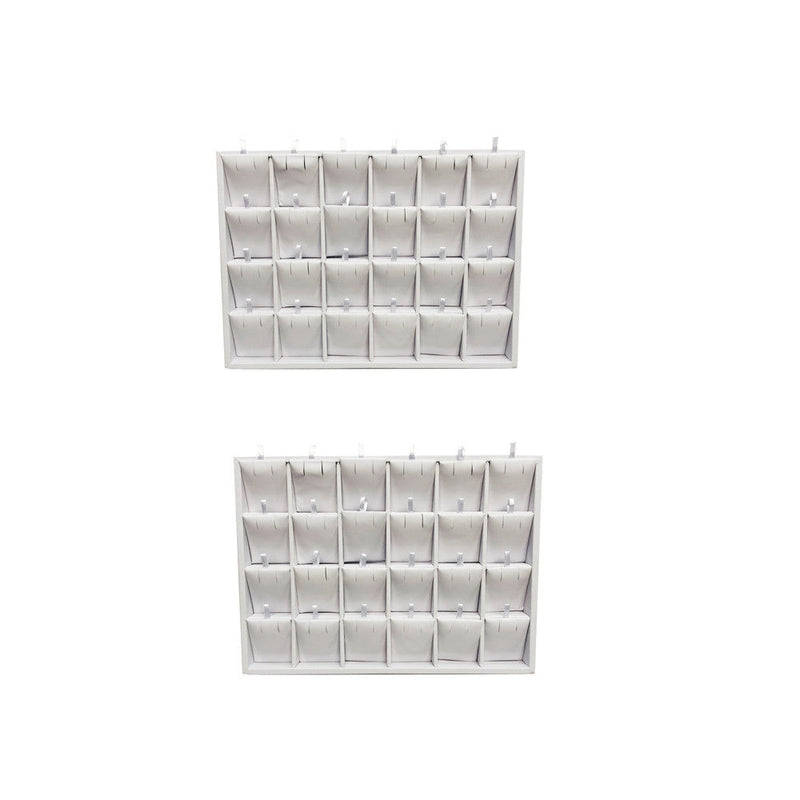 2 PC 10'' x 7-1/2'' White Faux Leather 24 Pairs Earring Display Tray Pendant Jewelry Box