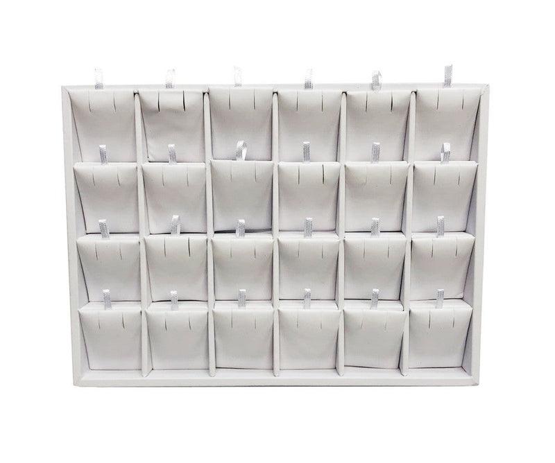 2 PC 10'' x 7-1/2'' White Faux Leather 24 Pairs Earring Display Tray Pendant Jewelry Box