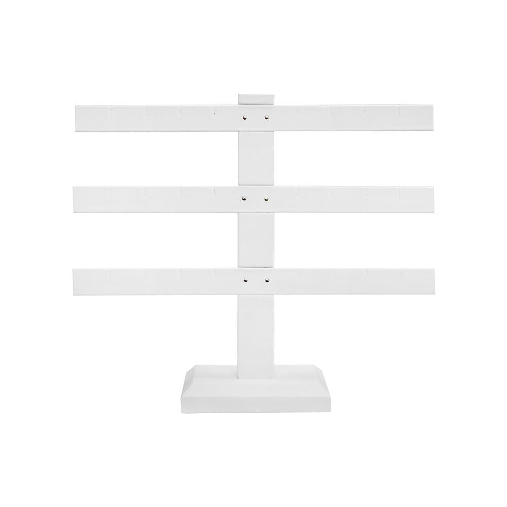 2 Pc 10'' x 9'' White Faux Leather 3 Bars Earring Stand Display Jewelry Showcase Leatherette