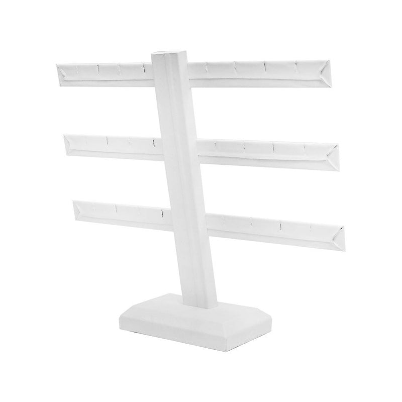 2 Pc 10'' x 9'' White Faux Leather 3 Bars Earring Stand Display Jewelry Showcase Leatherette
