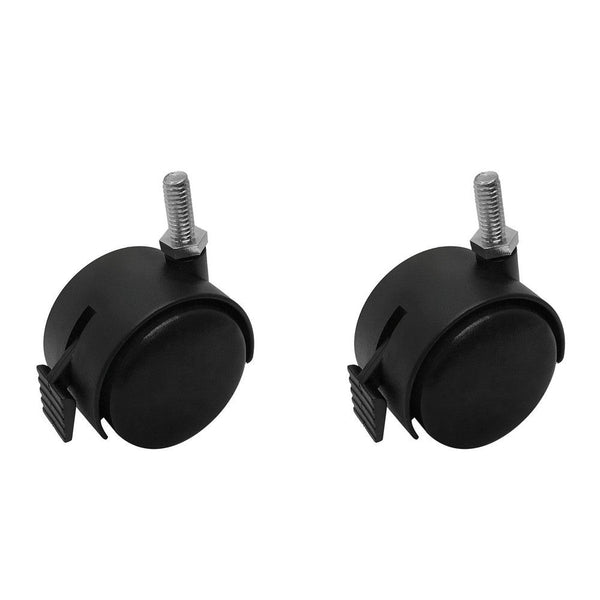 2 Pc 2'' Black PVC Nylon Twin Swivel Casters Wheel w- Brake 5/16" x 1" Thread Size 360 Dgree