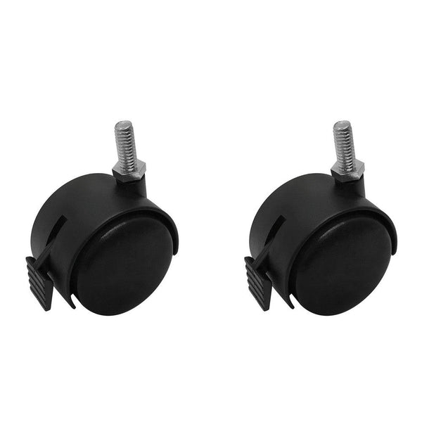 2 Pc 3/8" x 1" Thread Size 2'' Black PVC Nylon Twin Swivel Casters Wheel w- Brake