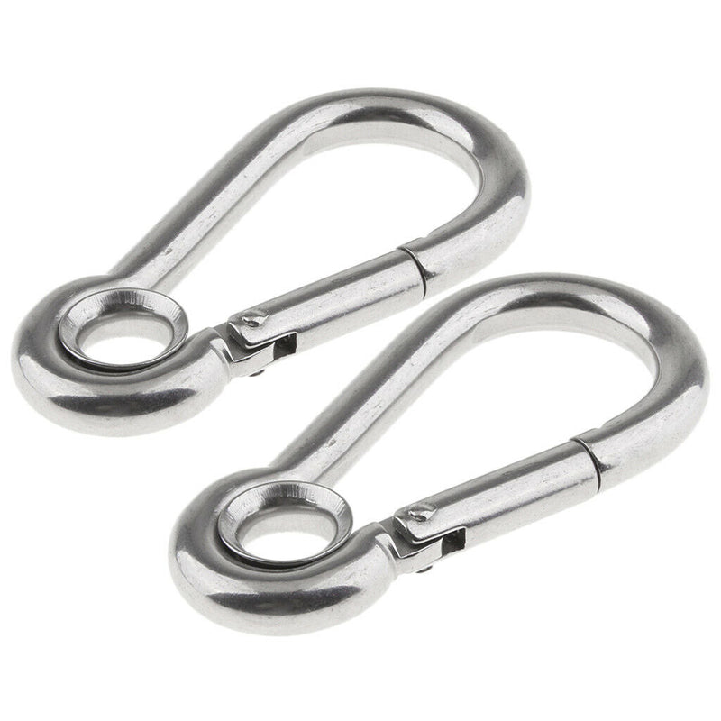 2 Pc 3/8" Boat Marine Stainless Steel Spring Snap Hook With Eyelet Carabiner 400 Lbs Cap. WLL