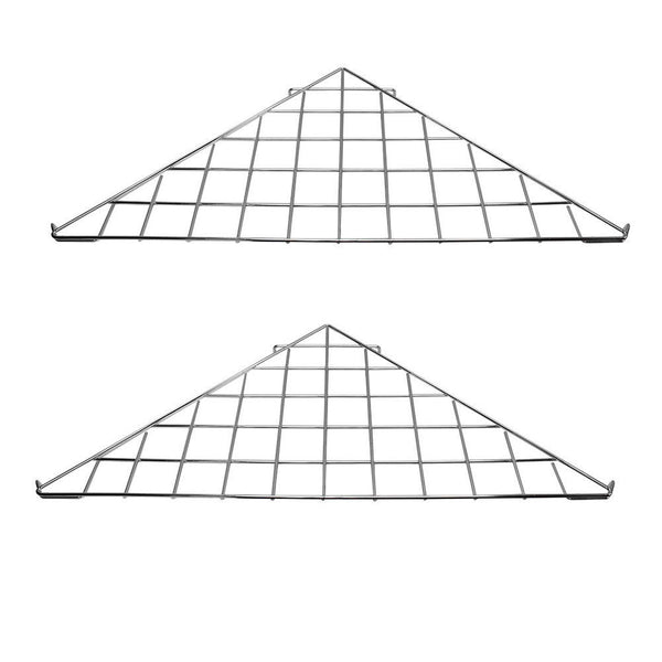 2 Pc Chrome Corner Triangle Wire Grid Shelf Slat Grid Panel 24'' x 24'' x 32''