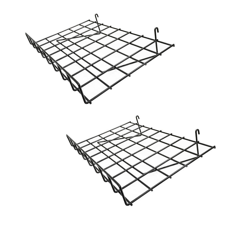 2 Pc Gloss Black 24'' x 15'' Wire  Grid Shelf w- Lip Shelves Gridwall Display Fixture