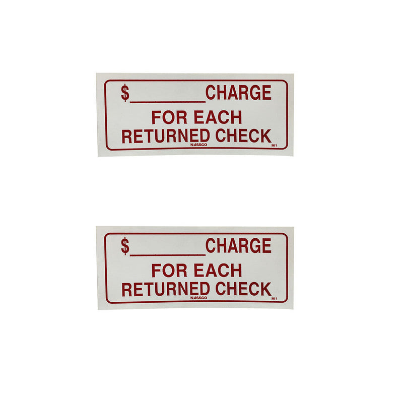 2 Pc Store Sign 9'' x 4'' Waterproof Plastic Charge For Each Returned Check Retail Sign