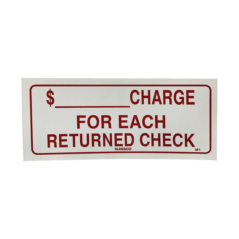 2 Pc Store Sign 9'' x 4'' Waterproof Plastic Charge For Each Returned Check Retail Sign