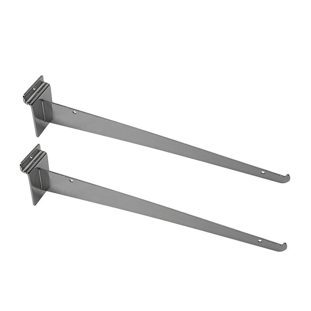 2 Pcs 16'' Chrome Glass Slatwall Shelf Bracket Retail Display Fixture Metal Hanger