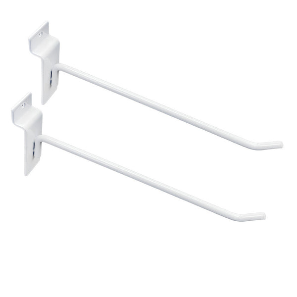 2 Pcs 8'' White Slatwall Hook Hooks Retail Display Wire Metal Hanger