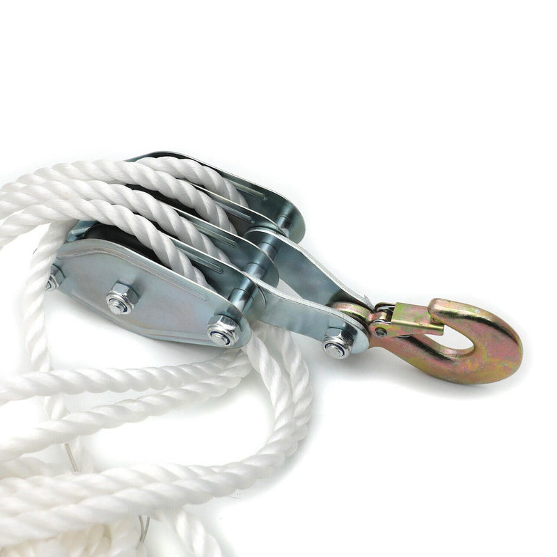 2 Ton Poly Rope Hoist Pulley Wheel Block and Tackle Puller Rigging Engine Lift
