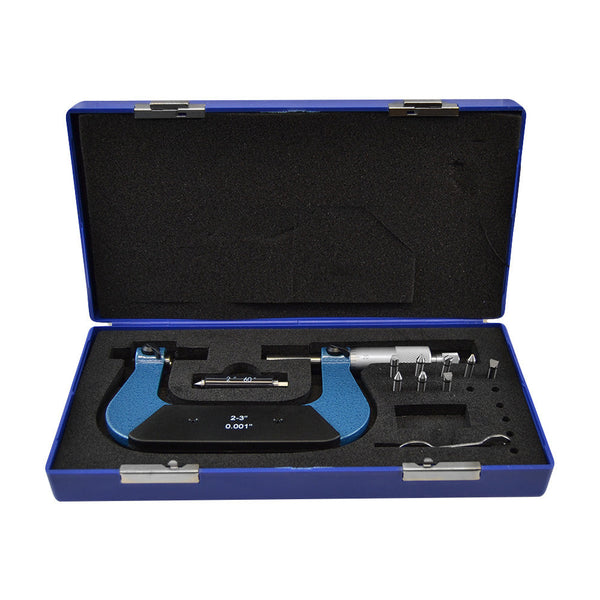 2-3" Screw Thread Micrometer Kit 60 Degree 4 Anvils 0.001'' Graduation Ratchet stop