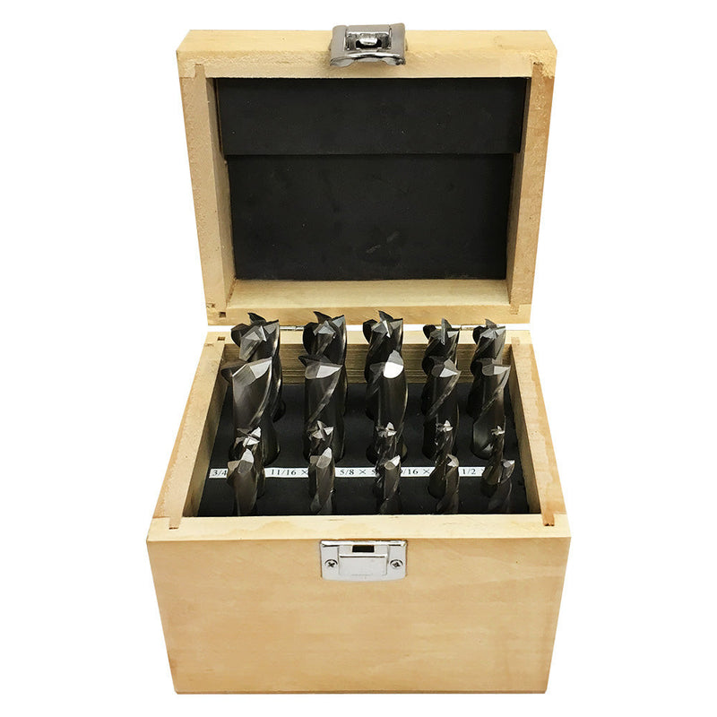 20 Pc 4 & 2 Flute HS End Mill Set 3/8'' - 3/4'' Shank Milling Drill Center Cutting