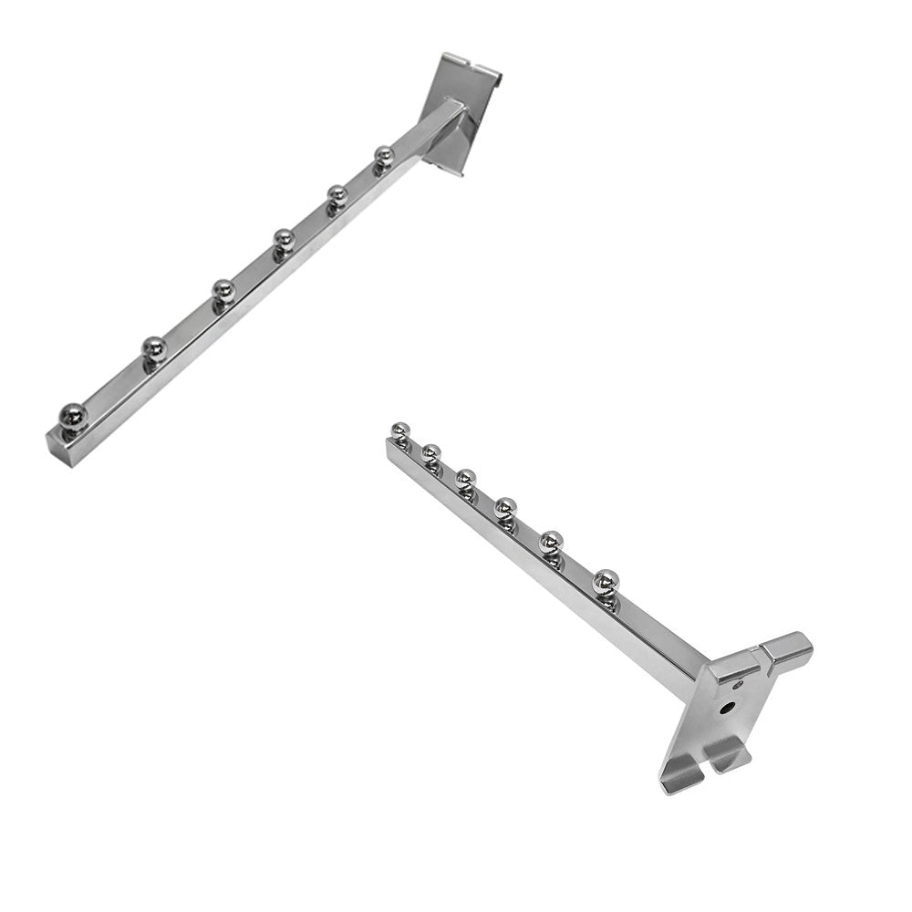 Chrome 6-ball waterfall faceout display arm for gridwall retail fixtures