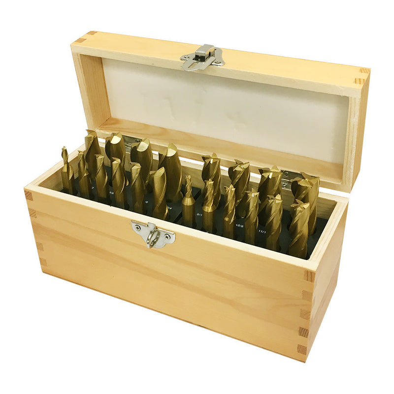 20 Pc HSS Tin Coated End Mill Set 4 & 2 Flute 3/8'' - 3/4'' Milling Drilling