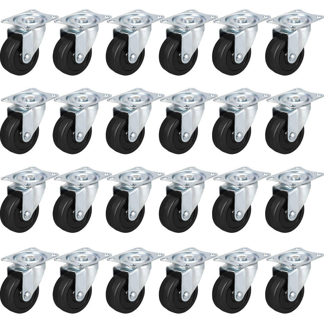 24 Pc 2'' Swivel Caster wheels Rubber Base With Top Plate And Bearing