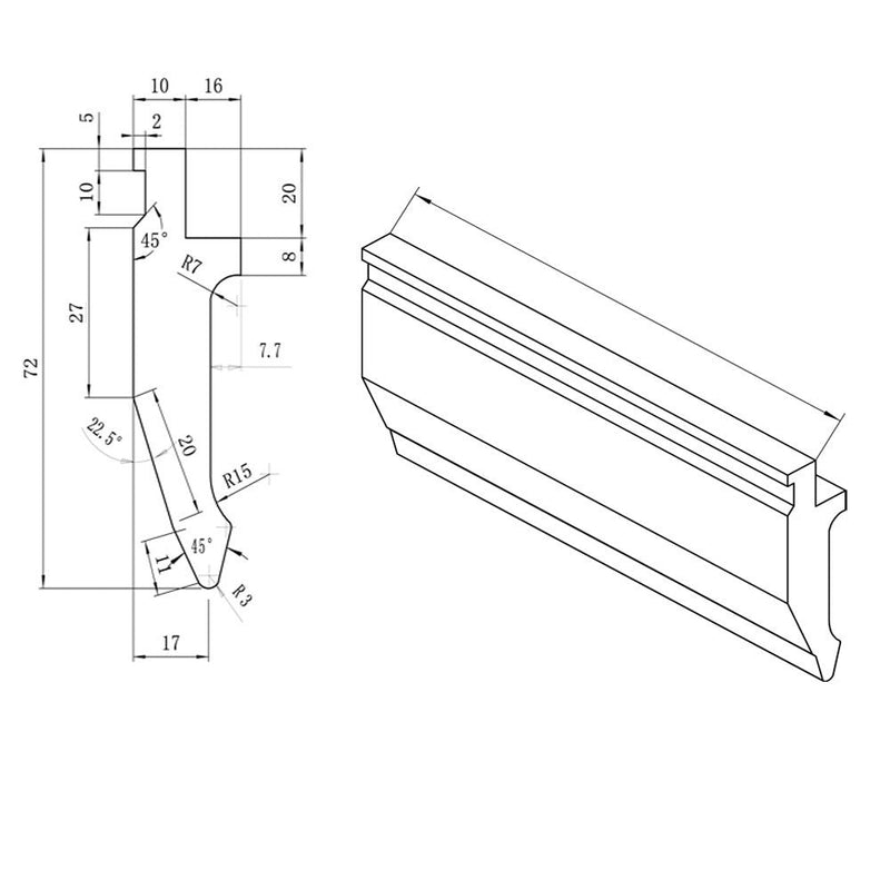 24" Combo 4-Way 2-3-8" x 2-3-8" V-Die + Punch Block Press Brake Solid Steel