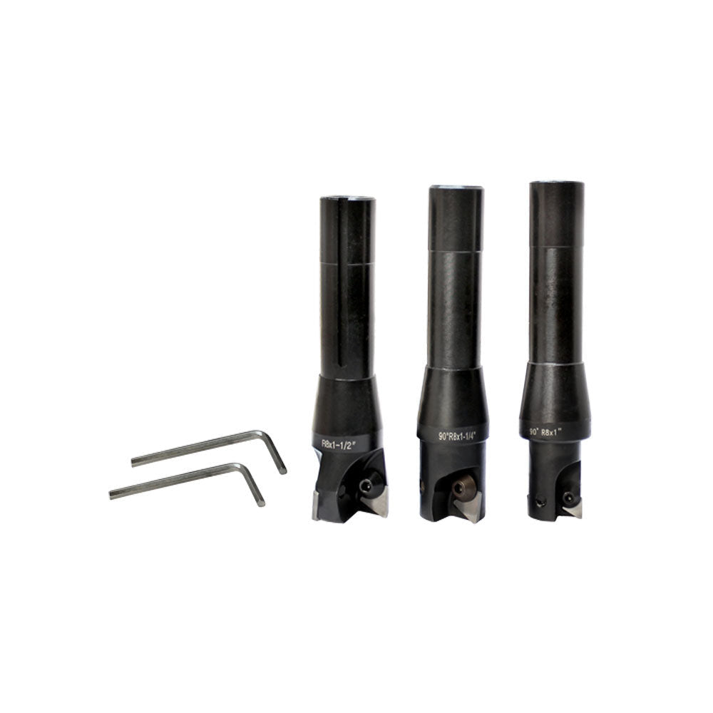 3 PC 90 Degree R8 Shank Indexable End Mill Set Set 1.0", 1-1/4", 1-1/2"