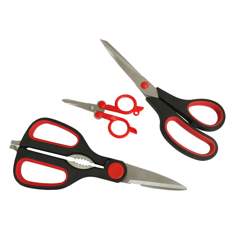 3 Pc Assorted Scissors Set Kitchen Scissors Mini Foldable Scissors