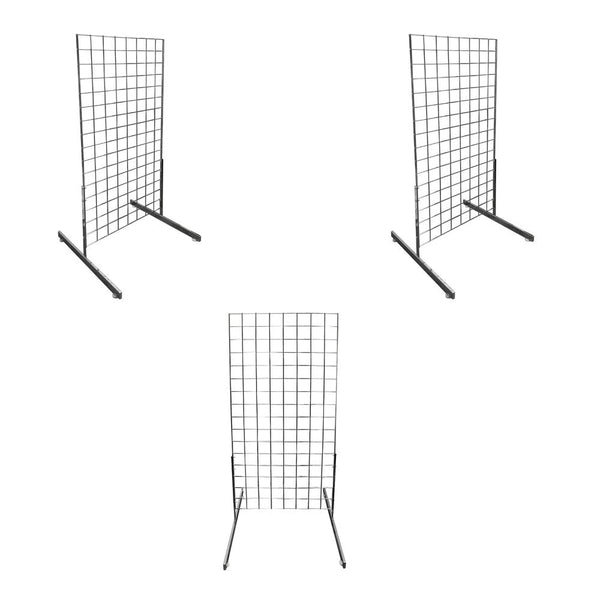 3 Pc CHROME Gridwall panels 2' x 4' T-Leg Stands Display Hanging Fixture
