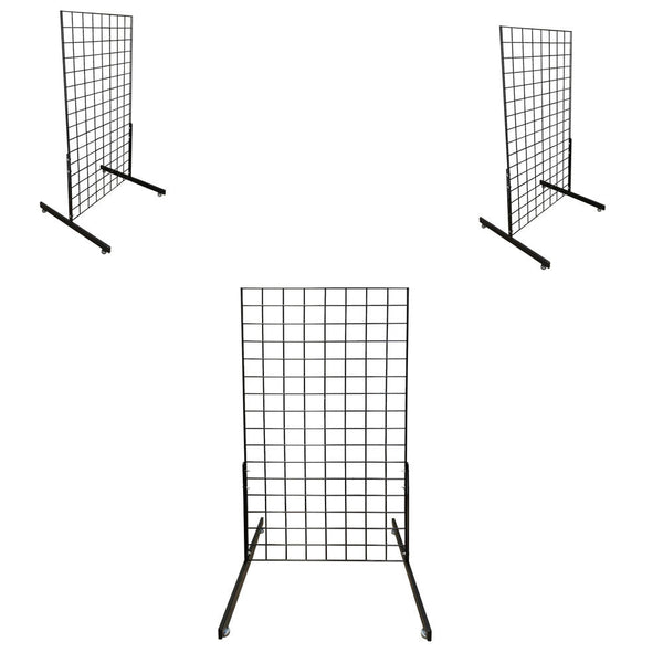 3 Pc GLOSS BLACK Gridwall panels 2' x 4' T-Leg Stands Display Hanging Fixture