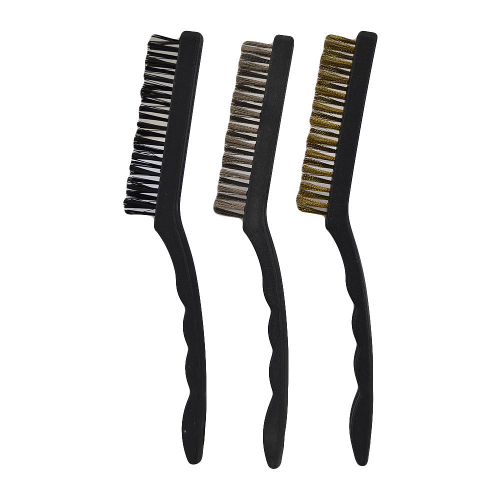 3 Pc Mini Wire Brush Stainless Steel Brass Nylon Brushes Multi Cleaning Polish Detail Brushes