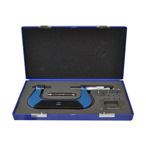 3-4" Screw Thread Micrometer Kit 60 Degree 4 Anvils 0.001'' Graduation Ratchet stop