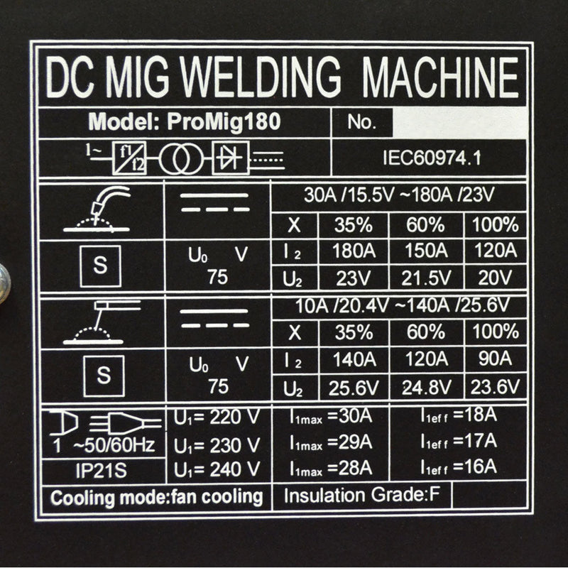 30 - 180 Amp Inverter IGBT Welder Welding DC MIG MAG MMA Stick Wire Feed Gas - No Gas
