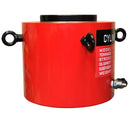 Red 300 ton hydraulic ram with flat piston top and quick-release connector