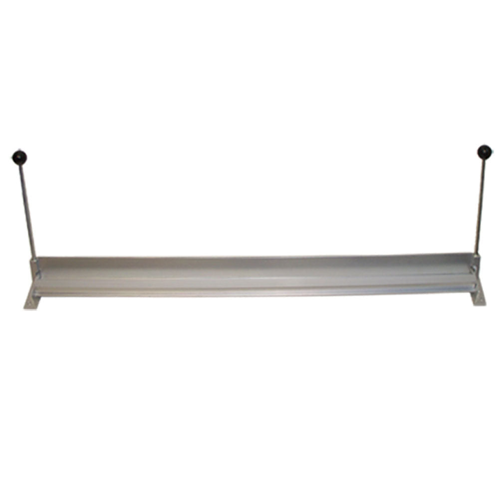 close-up of 36-inch sheet metal bending brake showing clamping edge and dual handle design