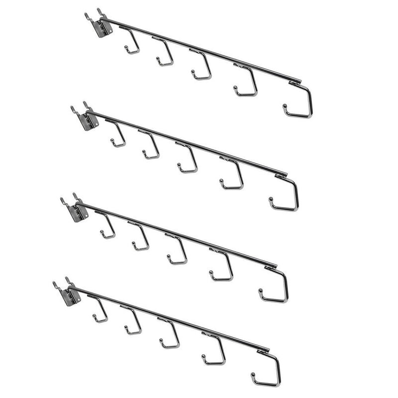 4 Pc 16'' Long Chrome Pegboard 5 Hook Waterfall J Hook