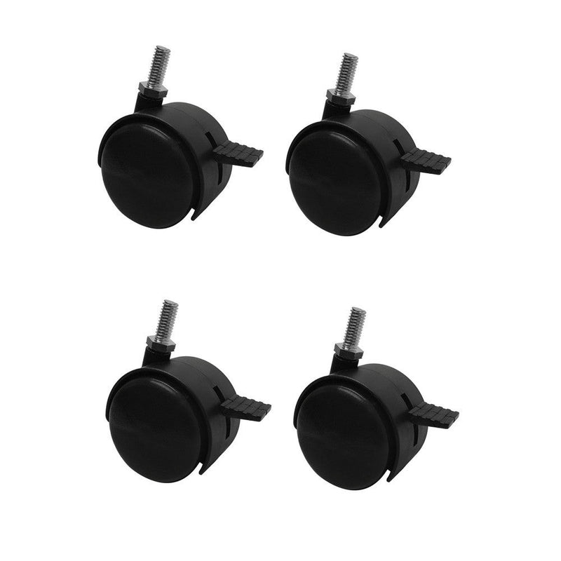 4 Pc 2'' Black PVC Nylon Twin Swivel Casters Wheel w- Brake 5/16" x 1" Thread Size 360 Dgree