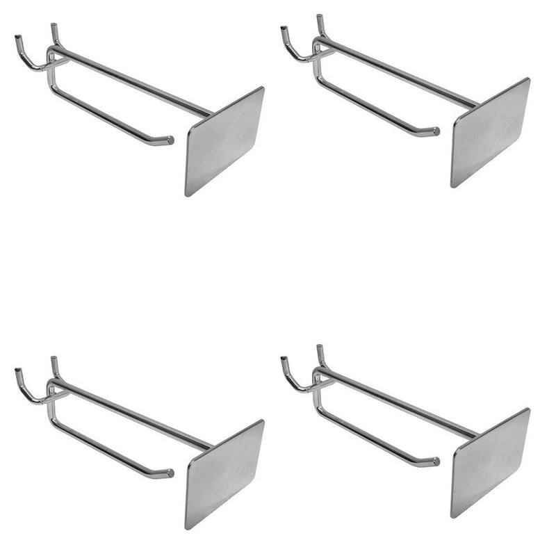 4 Pc Chrome 4'' Pegboard Metal Plate Scanner Hooks Retail Store Display