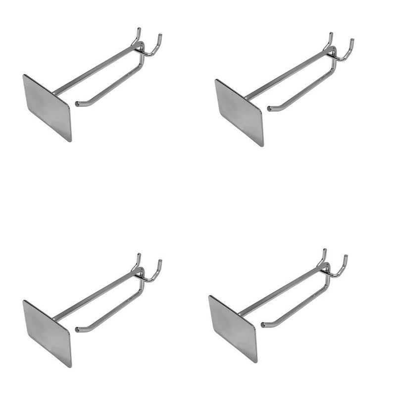 4 Pc Chrome 4'' Pegboard Metal Plate Scanner Hooks Retail Store Display