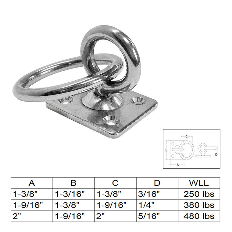 4 PC Stainless Steel 304 Square Swivel Pad Eye Plate W Ring 3/16" Welded Formed WLL 250 LBS Marine Boat Rigging