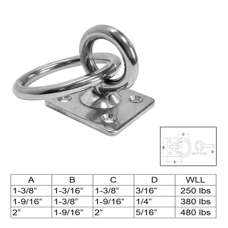 4 PC Stainless Steel 304 Square Swivel Pad Eye Plate W Ring 5/16" Welded Formed WLL 480 LBS Marine Boat Rigging