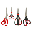 4 piece stainless steel scissors set with red and black handles for home and office use.