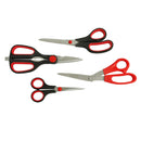 Multi-purpose stainless steel scissors with red and black ergonomic handles, 4-piece set.