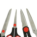 4 pack of sharp stainless steel scissors with comfortable non-slip grip handles.